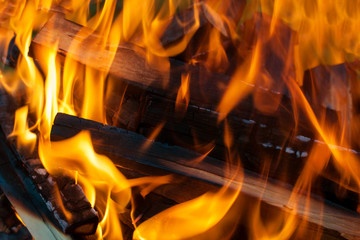 Close up view of burning firewood