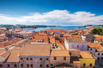 Fototapeta na wymiar Top view of the Porec town and sea, Croatia, Europe.
