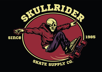skull skateboarder badge