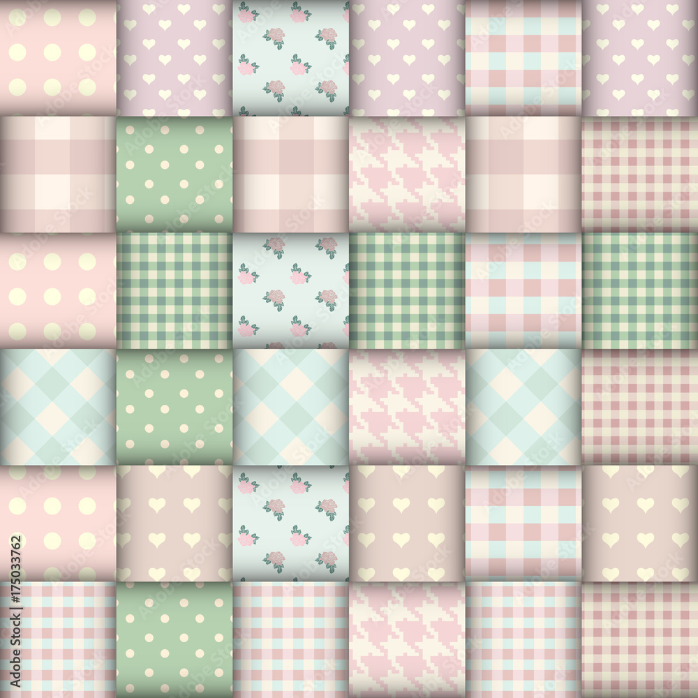 Poster imitation of geometric patchwork pattern. interweaving ribbons. seamless vector background.
