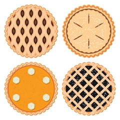 vector set of homemade berry,fruit and pumpkin pies - obrazy, fototapety, plakaty