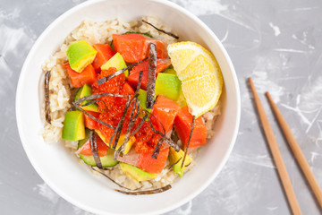 Healthy vegetarian fish salad bowl