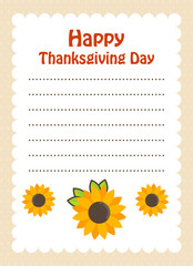 cartoon letter thanksgiving day with cute sunflower vector