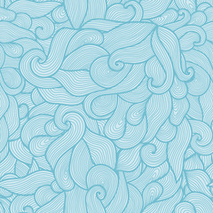 Blue vector seamless abstract hand-drawn pattern. Wave patterns (seamlessly tiling). Hand drawn seamless wave background