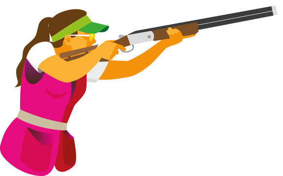 A young woman taking part in competitions of clay pigeon a shooting