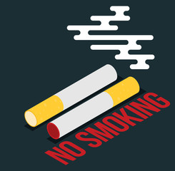 Flat colored illustration with prohibition of Smoking nicotine cigarettes