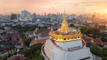 Beautiful Golden Mount Temple Fair, Golden Mount Temple in Bangkok on the morning, 