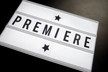 Premiere written on word board in movie theme