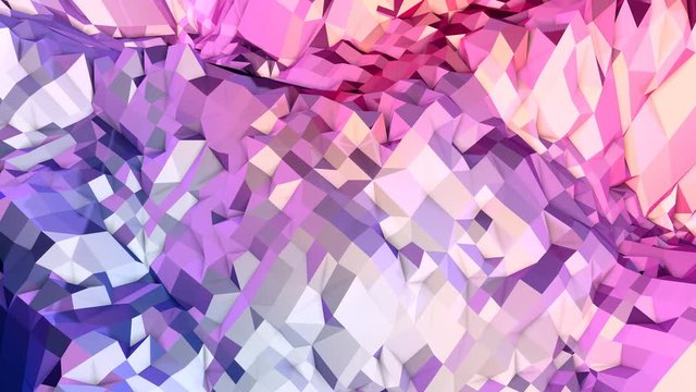 Soft geometric low poly motion background with pure blue red polygons. Abstract simple blue red low poly 3D surface as surreal terrain. 4K Fullhd seamless loop background with gradient blue red