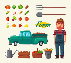 Planting and harvesting. Cartoon vector illustration.