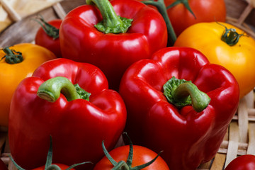 Composition of sweet red pepper and yellow tomatoes