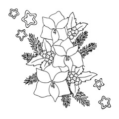 contour vector illustration of Christmas decorative bouquet
