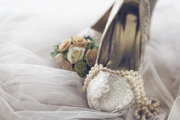 Arranged bridal shoes and accessories