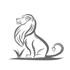 Naklejka premium sitting lion art black white