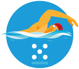 Young athlete participates in swimming competitions in modern pentathlon