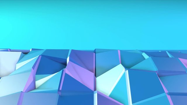 Abstract simple blue violet low poly 3D surface as atom structure. Soft geometric low poly motion background with pure blue violet polygons. 4K Fullhd seamless loop background copy space