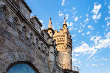 Fototapeta na wymiar wall and tower of Swallow Nest Castle in Crimea
