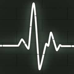 Fluorescent tube as a cardiogram sign on the wall, 3d illustration