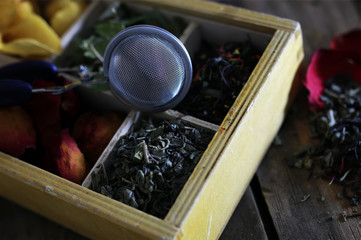 set tea wooden box rose