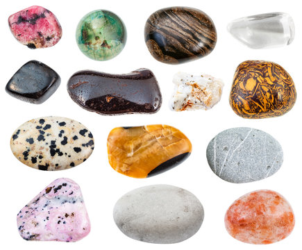 various stones (anthophyllite, hydrogoethite, etc)