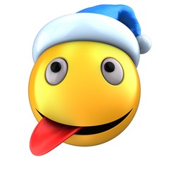 3d yellow emoticon smile with Christmas hat