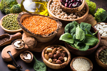 Healthy vegan food assortment. 