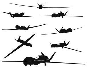 Drone silhouettes collection. Vector