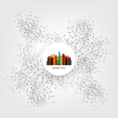 Colorful Smart City Design Concept - Digital Network Connections, Technology Background