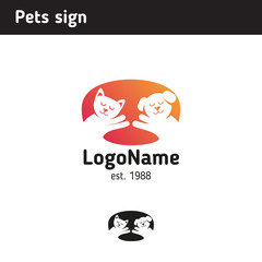 Sign of happy pets, a cat and a dog