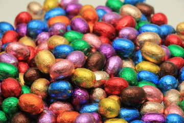 Fototapeta na wymiar Colored Chocolate easter eggs