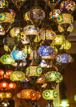 Colorful Lanterns at the Grand Bazaar (Kapali Carsi), Istanbul, Turkey.