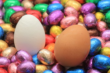 Chocolate and hen easter eggs