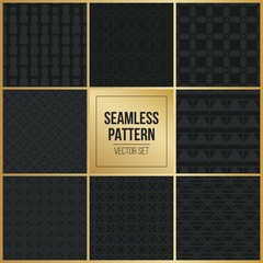 Abstract concept vector monochrome geometric pattern. Dark blue, gold minimal background. Creative illustration template. Seamless stylish texture. For wallpaper, surface, web design, textile, decor.