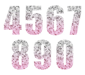 Beautiful trendy glitter alphabet numbers with silver to pink ombre