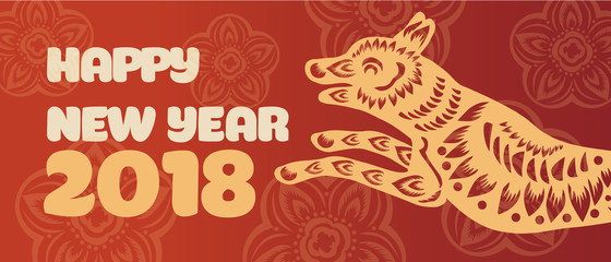 Banner with a dog in the style of the tribe and the text of the new year