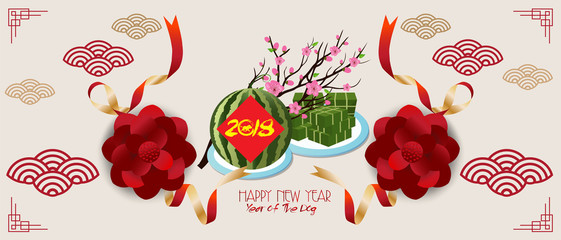 Banner with a dog in the style of the tribe and the text of the new year