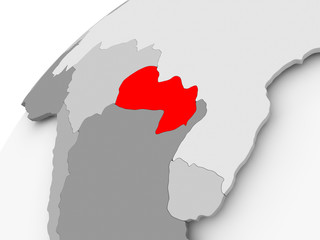 Paraguay on grey political globe