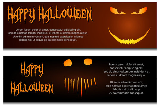 Halloween horizontal banners with scary monster faces