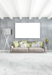 White bedroom or livingroom minimal style interior design with stylish wall and sofa. 3D Rendering. Conept of show room