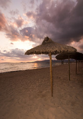Sunset beach parasols