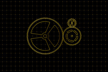 Set of orange gears and cogs on virtual screen