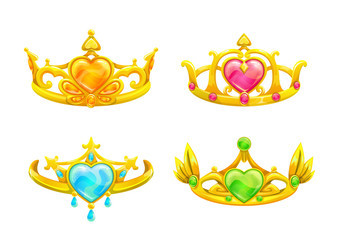 Cartoon golden princess crowns set. © lilu330