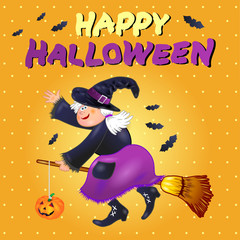 Halloween card with funny old witch