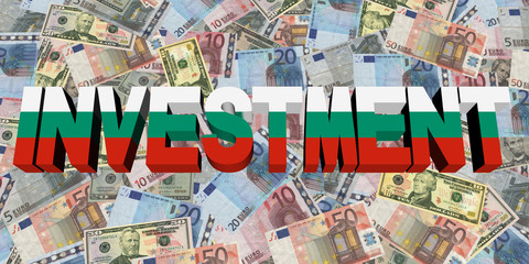 Investment text with Bulgarian flag on currency illustration