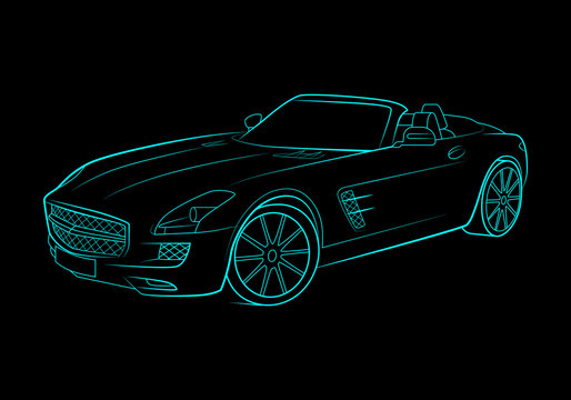 blue outline sports car on black background clip art preview