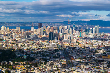 Panoramic view of San Francisco at Sunset from Twin Peaks Hill, San Francisco, California, USA
