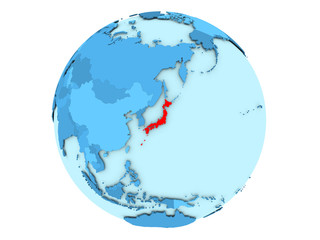 Japan on blue globe isolated