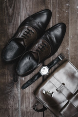 fashion shoes with watch and handbag