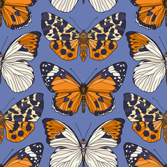 Obraz na płótnie Canvas Colorful seamless pattern, background with butterflies. Vector illustration.