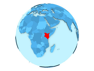 Kenya on blue globe isolated